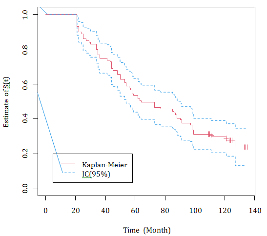 Figure 1: Overall survival curve estimated by the Kaplan- Meier method.