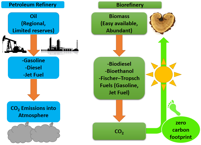 Figure 1: The biorefinery is not a single or fixed technology. It is collection of processes that utilize renewable grain, lignocellulosic or high moisture content biomass to produce a final product, or products, in a manner that is a no waste leaving behind, and by means of every component from the process is converted or used in a manner to add value, and therefore sustainability to the plant. Biomass can be converted into a great variety of energy and fuels by using different kind of chemical, biological and thermal techniques. The biorefinery concept basically consists of sugar and thermochemical platforms [3].