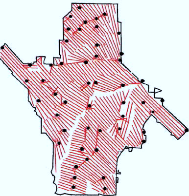 Figure 2: Horizontal wells grid design at Barnett Shale Play field (with shale reservoirs) in United States.