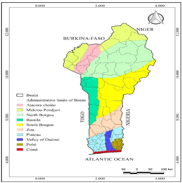 Figure 1: Phytodistricts and municipalities of Benin.