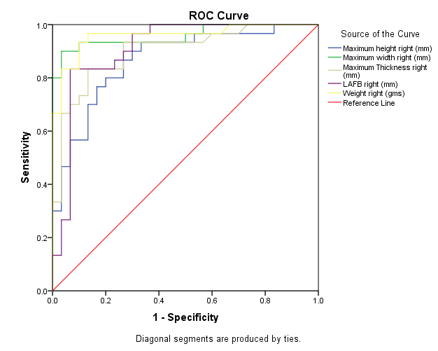 Figure 8: ROC Analysis Showing AUC for Different Patella Morphometric Parameters.