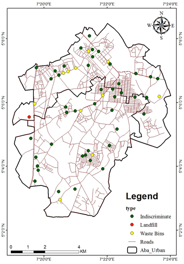 Figure 2: Distribution of MSW Disposal Points in Aba Urban.