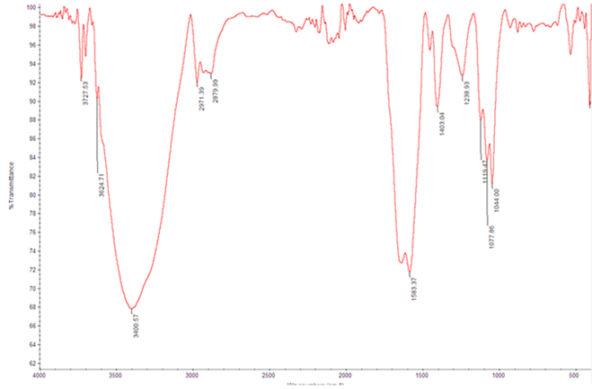 Figure 3: FTIR spectra of green synthesized iron oxide nanoparticles.
