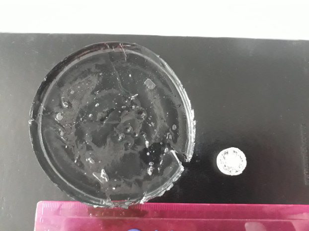 Figure 6: Photographs of hydrogels dry and swollen in Cu(II) solution.