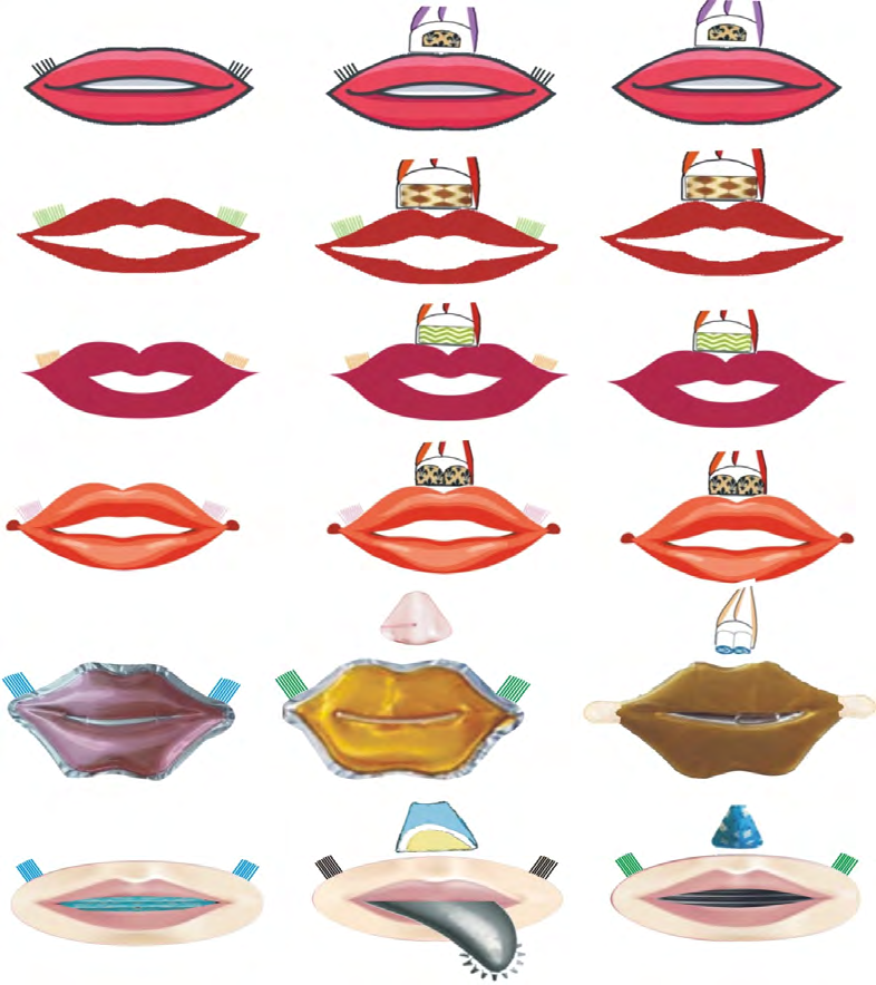 Figure 25: Shows the different configurations of tongue condoms with small or tiny straws (that looks like whiskers), to expel mouth odor when the wearer talk or cough (Courtesy Azuberths Research Complex Owerri, Nigeria).