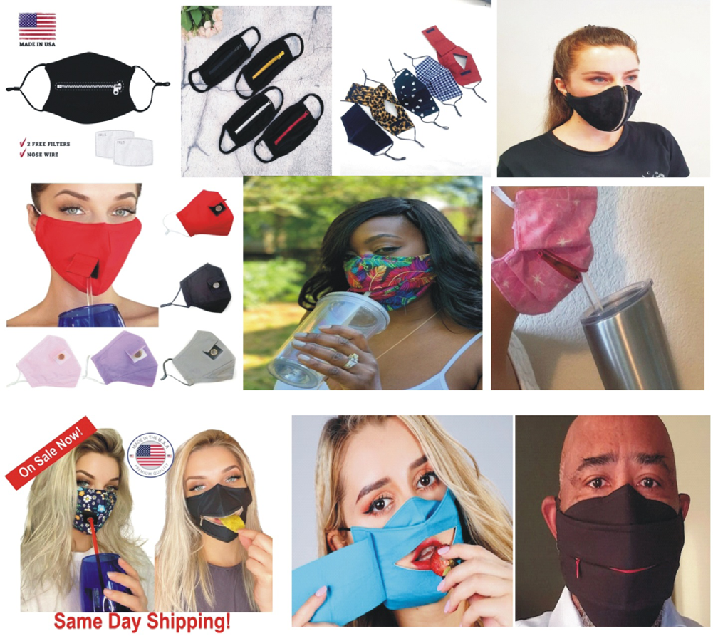 Figure 33: Washable and breathable cotton zipper face barrier covering for eating and drinking.