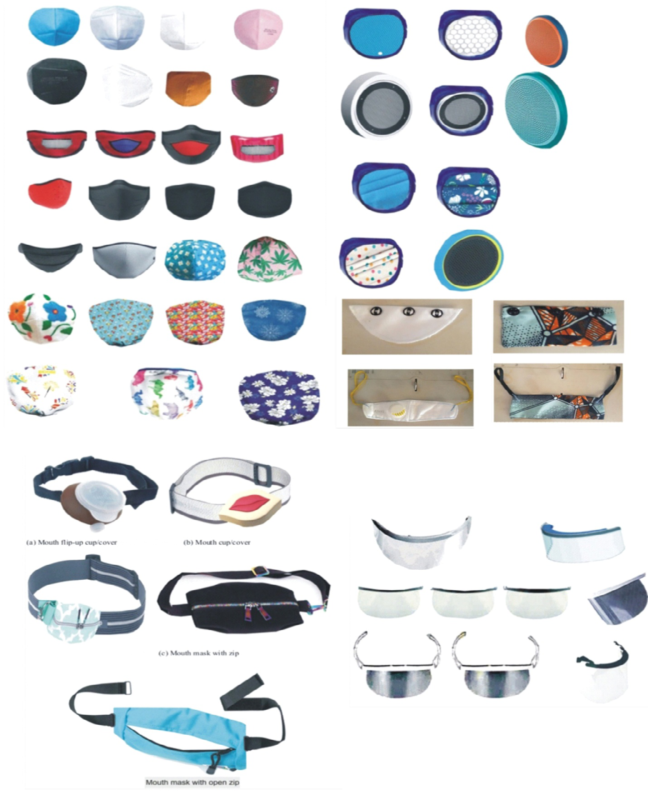 Figure 43: Shows only the mouth masks and mouth shields designs with different configurations made of varying materials (Courtesy Azuberths Research Complex Owerri, Nigeria).