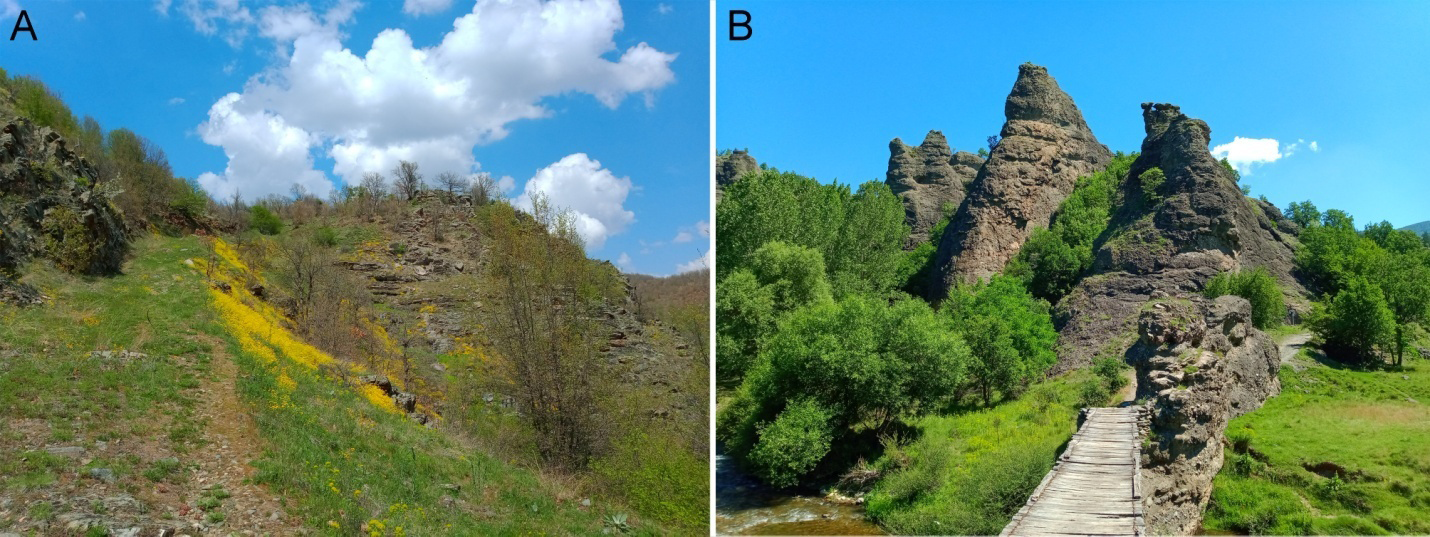 Figure 2: Sampling sites. A: Vogance, B: Vražji kamen.