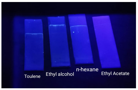 Figure 20: Chloroform + Ethyl alcohol (6:4 and 7:4). Rf value = distance travelled by the solute/ distance travelled by the solvent Chloroform : Ethyl alcohol (6:4) Rf = 3.4/5 Both solvent system which is best for the Calcium citrate = 0.68 Chloroform : Ethyl alcohol (7:3) Rf = 3.2/6 = 0.53