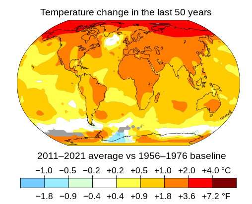 Figure 1: Temperature change in last 50 years, source [4].