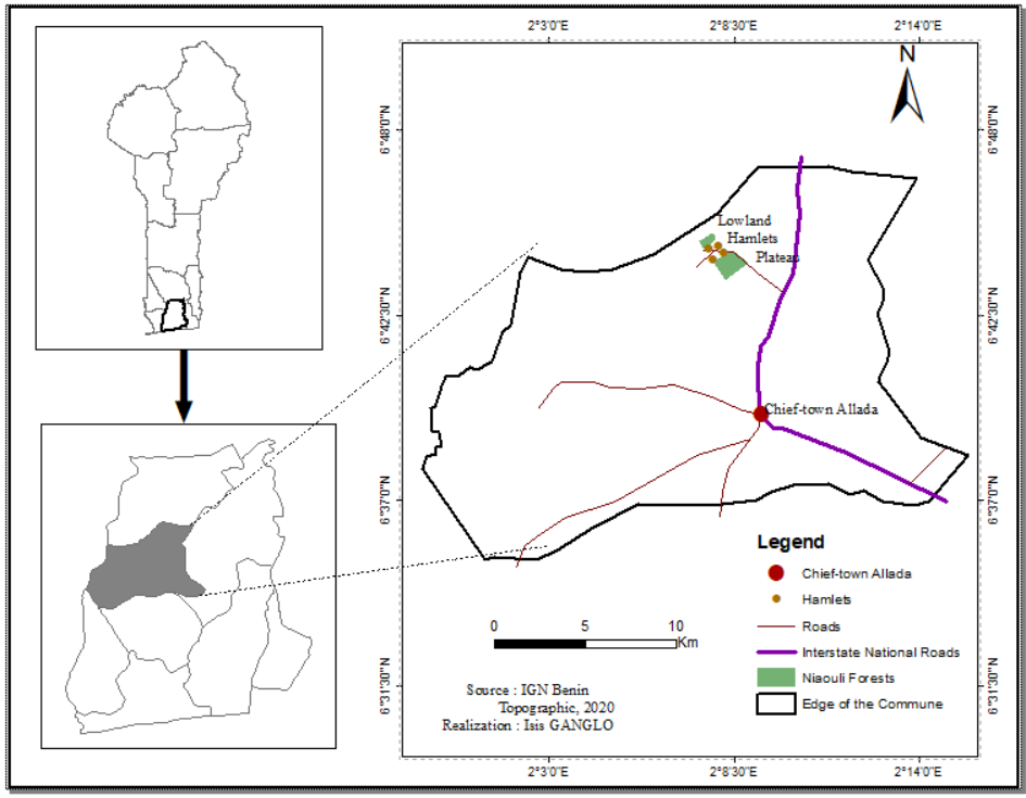 Figure 1: Geographical location of the studied forests in Benin.