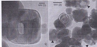 Figure 1: TEM image of BaTiO3 Powder Perovskite Oxide nanoparticle; (a) Un-annealed, (b) Annealed at 673K.