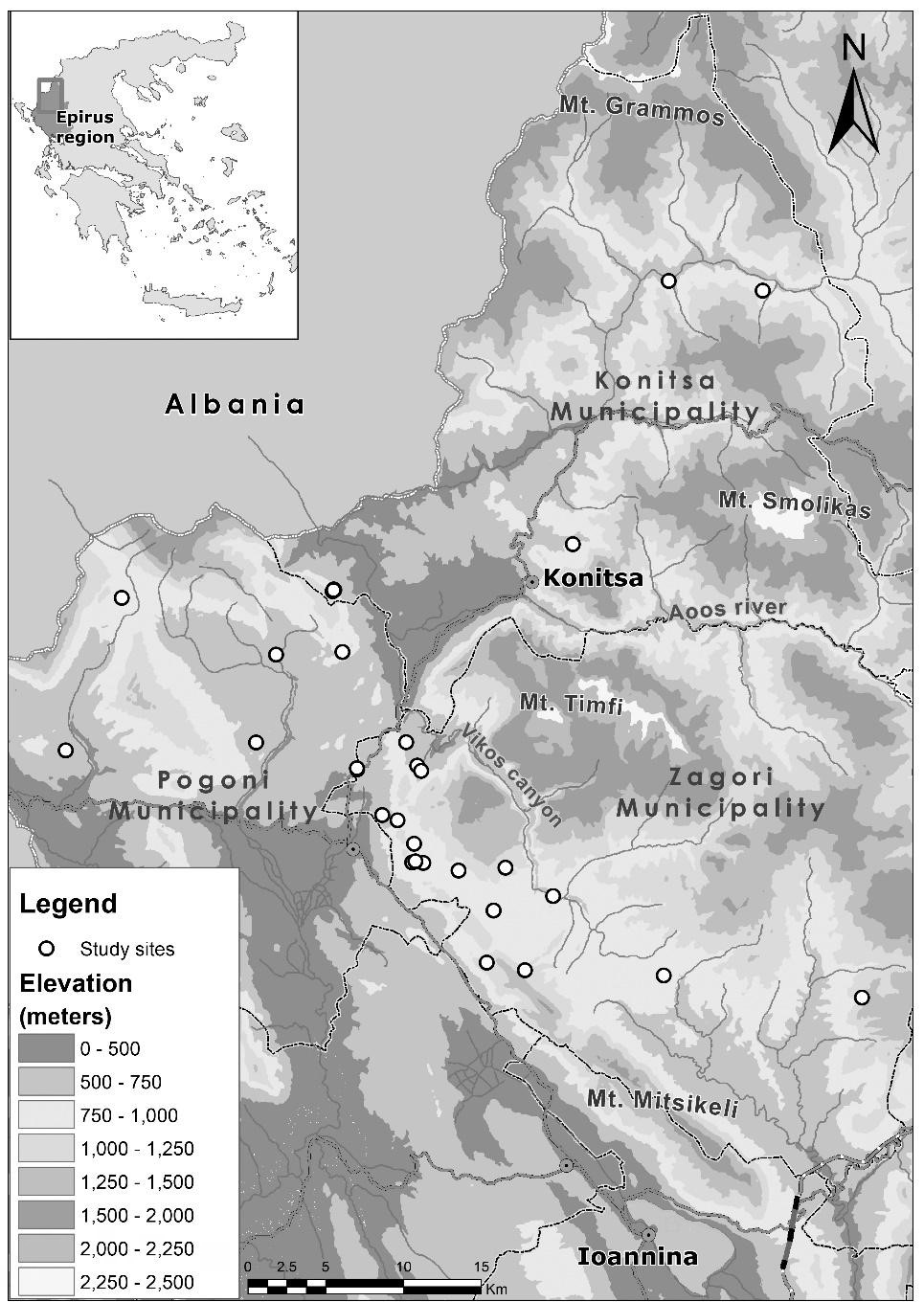 Figure 1: For the localities, the Hellenic Standards Organization system 743 (tantamount to ISO 843) was used for the transliteration of the names in Greek. The reason for this is that it standardizes the transcription of localities (in the past you would have names as Zagori, Zhagori, Zagóri etc. and some more minor alter spellings) and future researchers can follow easier the records. In addition, automated data mining engines for biodiversity (e.g. Plazi, TaxPub, EU BON and others), can easily assimilate the information provided and link data from similar publications.