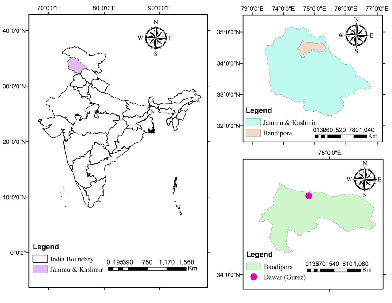 Figure 1: Study Map Showing Distribution of Artemisia sieversiana in Gurez Valley.