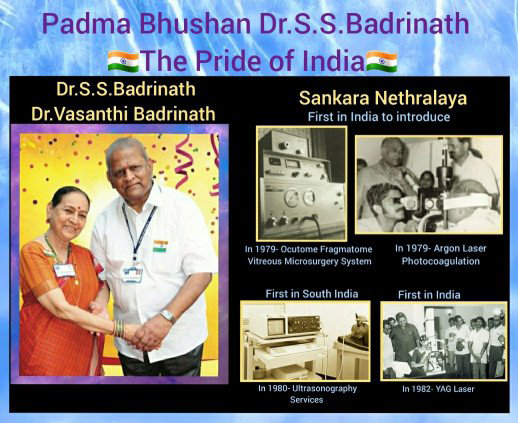 Figure 3: Dr. Badrinath was support by his wife Dr Vasanthi. Sankar Nethralya, Chennai. did pioneer work in Ophthalmology by introducing several cutting-edge ophthalmic techology