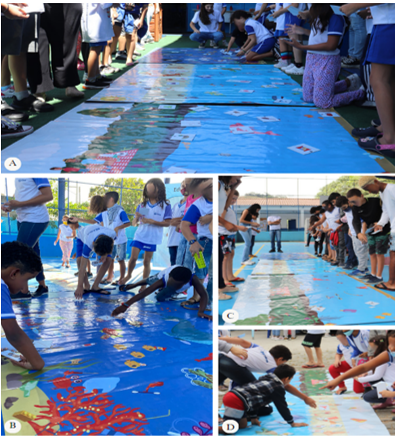 Figure 3: Ocean Education Game “Rioàmar” Applied by The Iurukuá Project During Visits to Schools. A- Dolores Garcia Rodriguez Municipal School (22°40′84″ S, 41°84′74″ W); B- Paulo Freire Municipal School (22°30′05″ S, 41°70′84″ W); C- Raul Veiga Municipal School (22°23′59″ S, 42°05′50″ W) And D- Fantina De Mello Municipal School (22°24′23″ S, 41°10′58″ W), Visited Between August 2022 And March 2023.