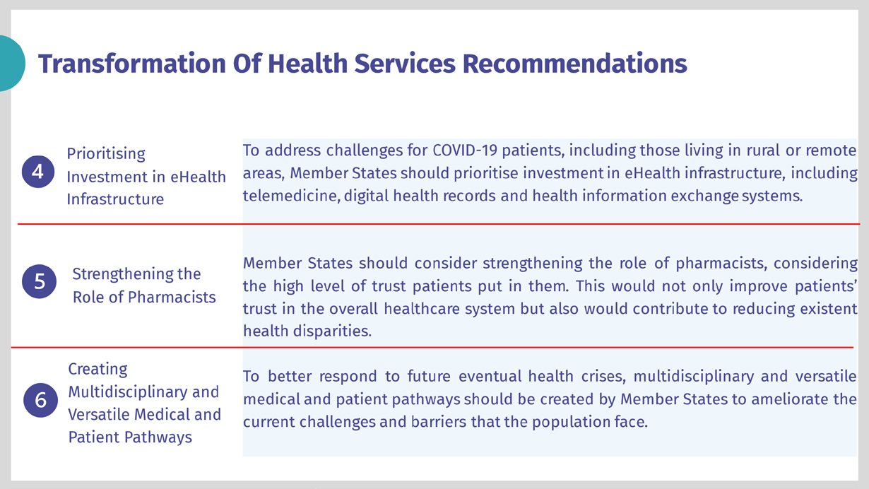 Figure 4: The second pillar of the Recommendations: Transformation of Health Services.