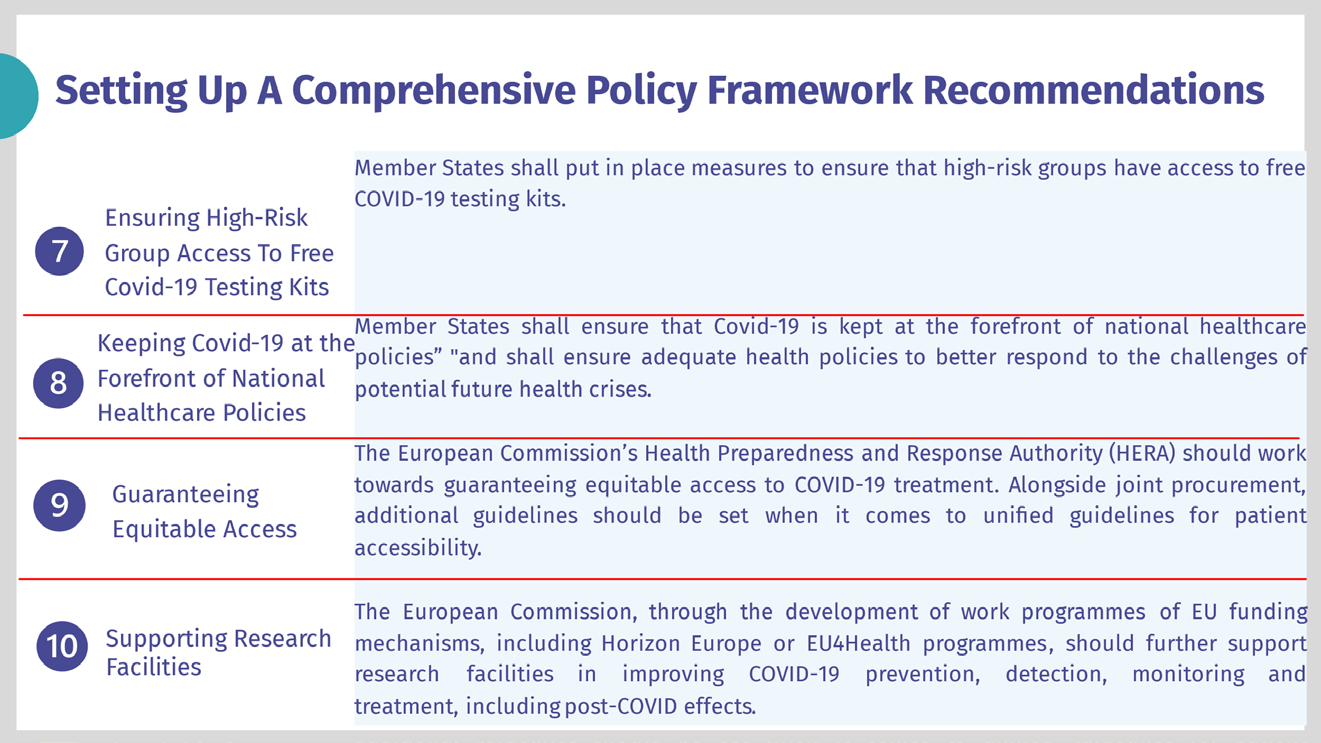 Figure 5: The third pillar of the Recommendations: Setting up a Comprehensive Policy Framework.