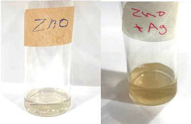 Figure 4: ZnO and Ag_ZnO nanoparticle solution.