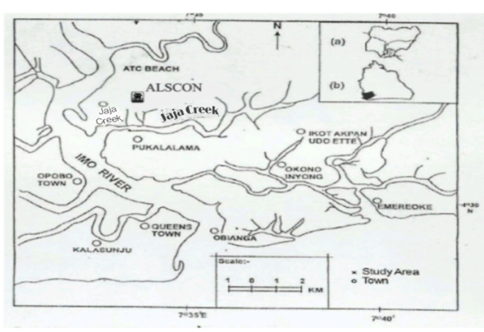 Figure 1: Map of Ikot Abasi showing Jaja Creek.