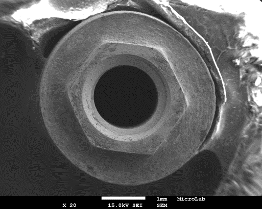 Figure 4: SEM of implant hexagon group D Titanium abutment.