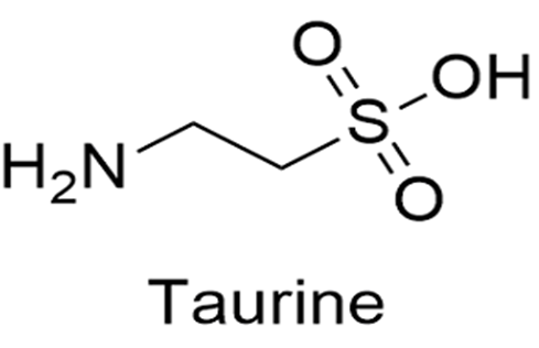 Figure 1: Chemical structure of Taurine. The Functions of the Body: Neurotransmitter Regulation- In the central nervous system, taurine operates as a neurotransmitter and neuromodulator, influencing a number of neurological processes including neural communication, neuronalexcitability, and neuroprotection. Osmoregulation- Taurine is involved in the control of osmolarity and cell volume, especially in tissues like the heart, brain and retina. Cardiovascular Health-Taurine has been linked to a number of cardiovascular health issues, including as blood pressure stabilization, heart function modulation against arrhythmias and heart failure [7]. Cardiovascular Health-Taurine has been linked to heart health in a number of ways, including as blood pressure stabilization, cardiac function modulation, and protection against arrhythmias and heart failure. Antioxidant Properties-Taurine has the ability to scavenge free radicals and shield cells from harm brought on by oxidative stress [8]. Bile Salt Conjugation-In the liver, taurine combines with bile acids to generate bile salts, which are necessary for the breakdown and assimilation of lipids in food. Muscular Function Studies have indicated that taurine affects fatigue resistance, calcium homeostasis, and muscular contractility. **Food Sources:** A variety of animal-based foods, including seafood (fish and shellfish), meat, and dairy products, naturally contain taurine. It’s also frequently added to various newborn formulae and energy drinks [9]. **Supplementation:** There are several different kinds of taurine supplementation, such as pills, powders, and capsules. Their potential to boost cardiovascular health, improve exercise, performance, and promote general well- being is why they are frequently marketed [10]. **Safety and Side Effects:** When taken as a supplement or in moderation through food, taurine is usually regarded as safe. However, some people may experience gastrointestinal adverse effects like nausea, diarrhea, or stomach cramps while using excessive amounts of taurine supplements [11].