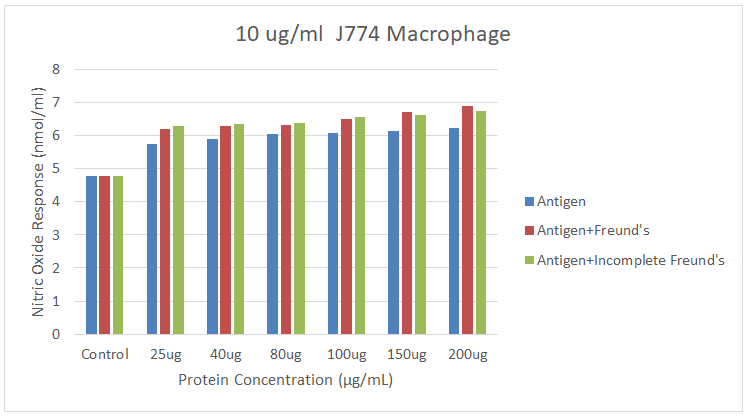 Figure 5: NO responses to combinations of SLA and SLA with CFA and IFA in macrophage cells.