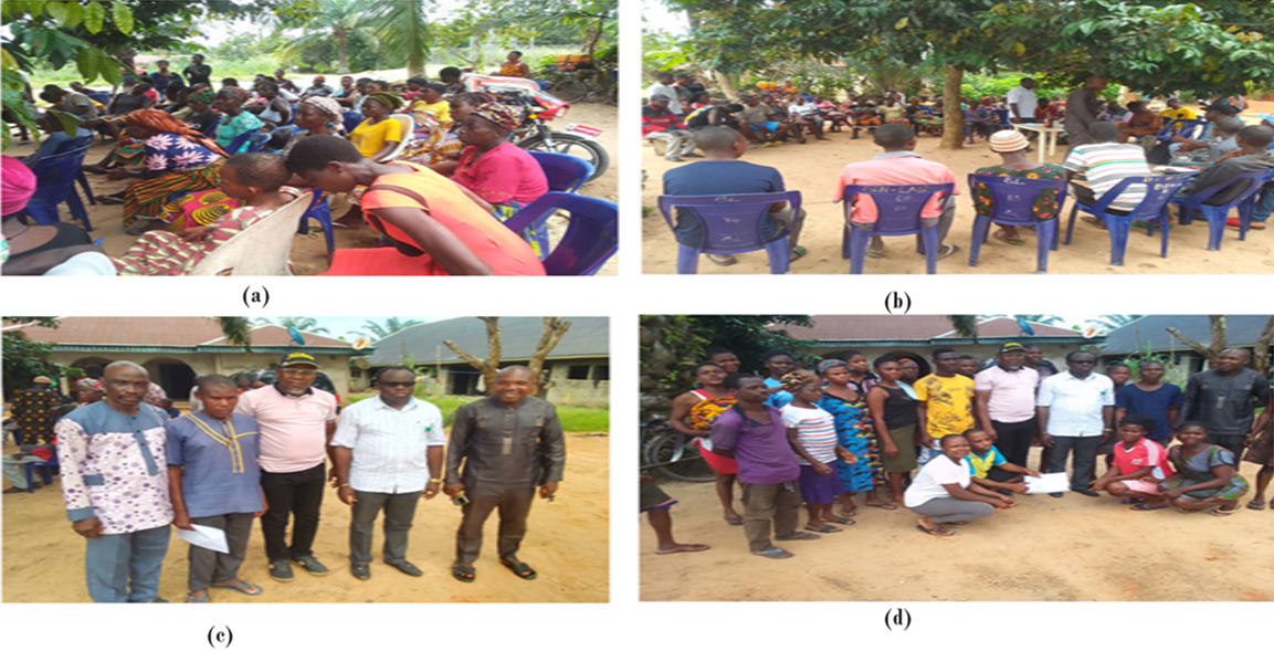 Figure 3: (a), (b), (c), (d) Local communities interacted with the findings of the study on the sources of drinking water in the study area is presented in Table 4.