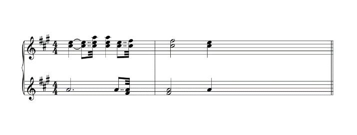 Figure 3: From R. Wagner’s Prelude to Lohengrin (1850), example of a so-called succession of chords that is called functionless, according to A. Schoenberg (1954) [10]. Schoenberg argues that here a succession is used that “neither is expressing an unmistakable tonality nor requiring a definite continuation. Such successions are frequently used in descriptive music” (In addition, several examples of Wagner’s operas are shown) (A. Schoenberg, 1954, p. 1).