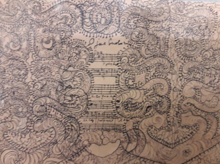 Figure 6: Detail of graphics on a post card by M.K. Čiurlionis. Čiurlionis’ music and painting are associated with a so- called synesthetic form of mysticism, not uncommon in the Russian avant-garde of the early 20th century (see also text for the opposing views regarding this mysticism by S. Freud and contemporaries).(Čiurlionis: Beyond heaven and Earth, Museum Belvédère, Oranjewoud, Fryslân, Spring 2024).