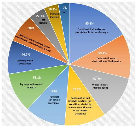 Figure 1: General contributors to climate change according to the study’s sample of Australian Gen Z. CC by Diana Bogueva.