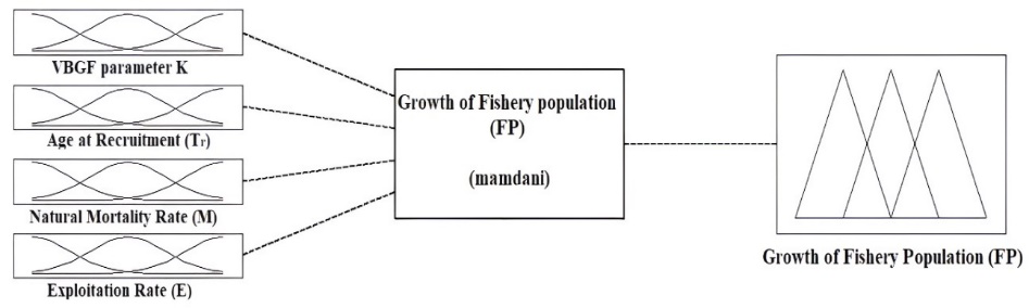 Figure 3: Fuzzy inference system variables (Inputs: K, Tr, M, E; Output: FP).