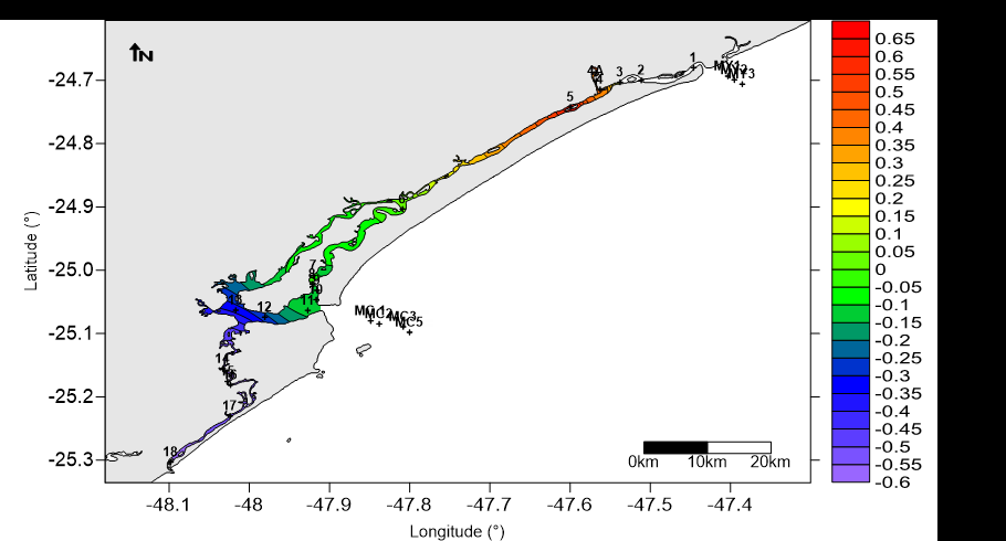 Figure 7: Difference of values of TA in surface water (summer subtracted winter).