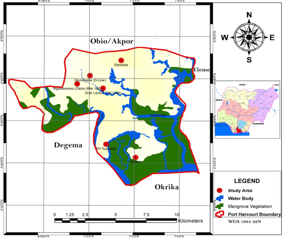 Figure 1: Port Harcourt Municipality Showing Studied Neighbourhoods. Source: GIS Lab, Department of Urban and Regional Planning, Rivers State University, Port Harcourt 2023.