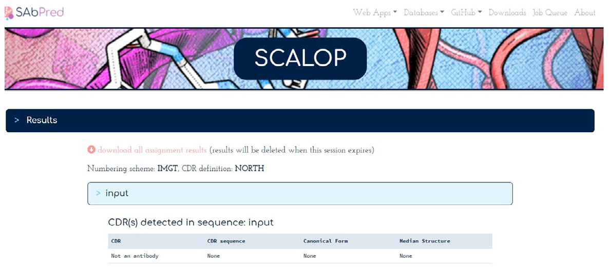 Figure 8: SCALOP: Sequence-based antibody Canonical Loop structure annotation. (https://opig.stats.ox.ac.uk/webapps/sabdab-sabpred/sabpred/scalop).