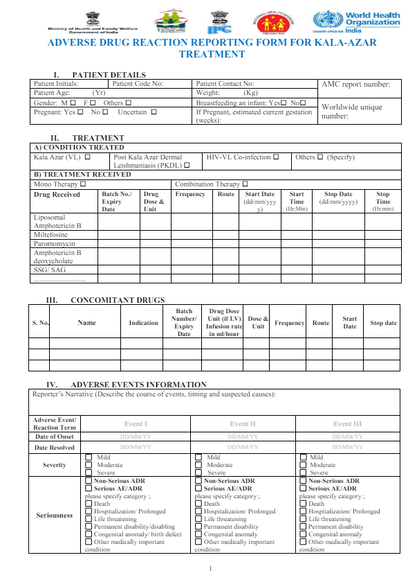 Figure 3: ADR Reporting Form for Kala Azar.