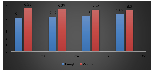 Figure 1: Bar chart showing the Length and Width of Foramen Transversarium on the Right side of Typical Cervical Vertebrae.