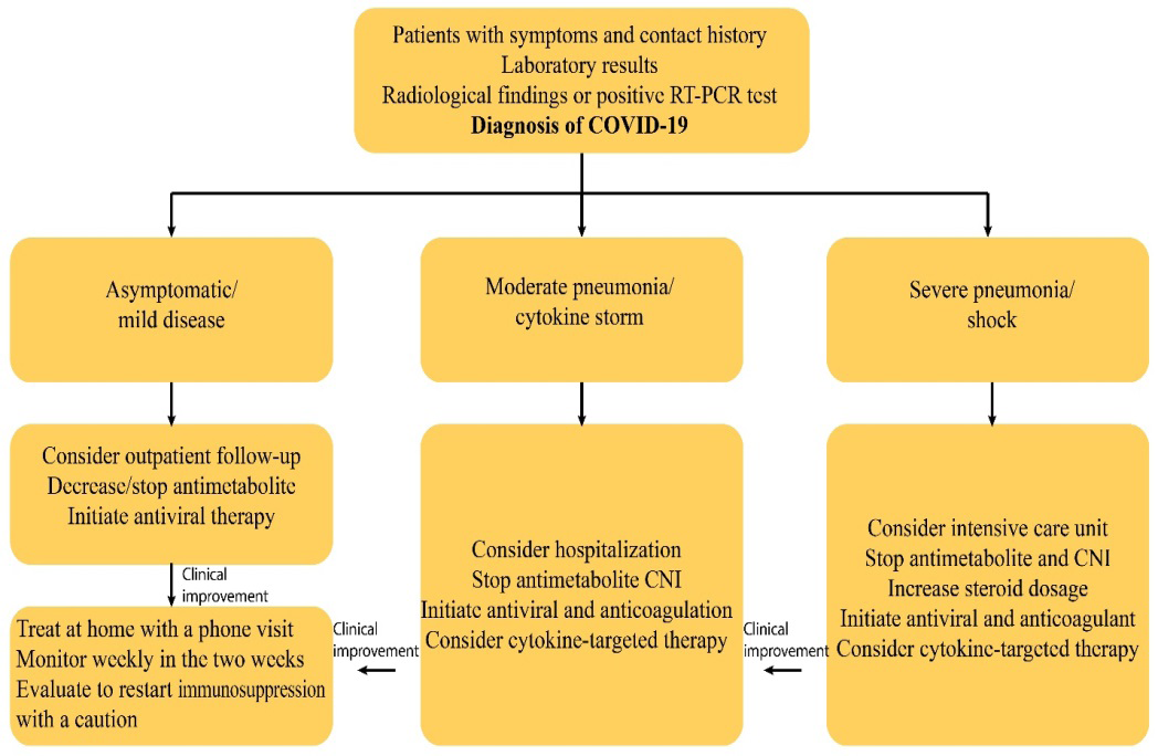 Figure 2: Treatment scheme for kidney transplant recipients with COVID-19.