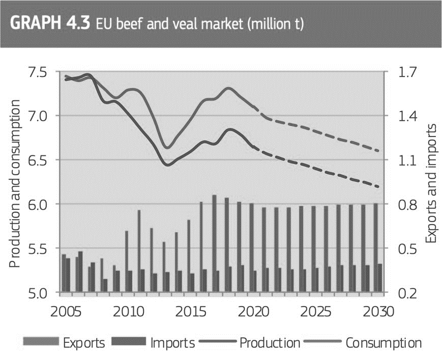 Figure 3: EU Beef and veal market. (Source: Eu Agricultural outlook, 2020-30 [3])