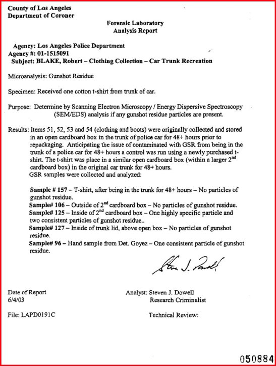 Figure 9: Steve Dowell’s report on the “Car Trunk Recreation.”