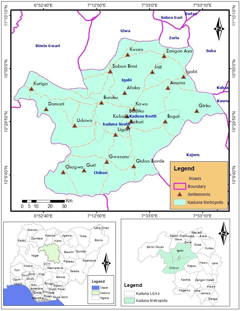Figure 1: Location of the Study Area, Kaduna Metropolis.