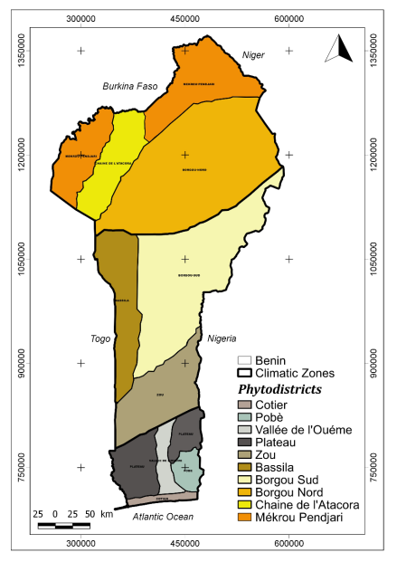 Figure 1: Distribution of the ten phytodistricts of Benin.