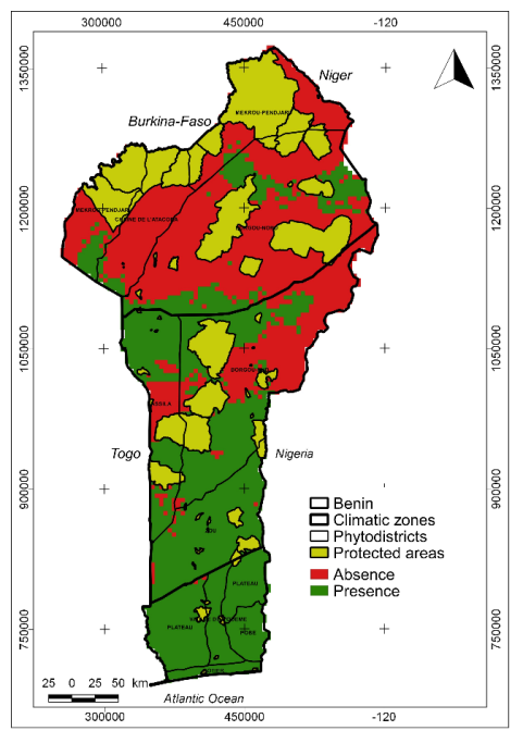 Figure 9: Impact of climate change on the spatial distribution of S. mombin under rcp 4.5.