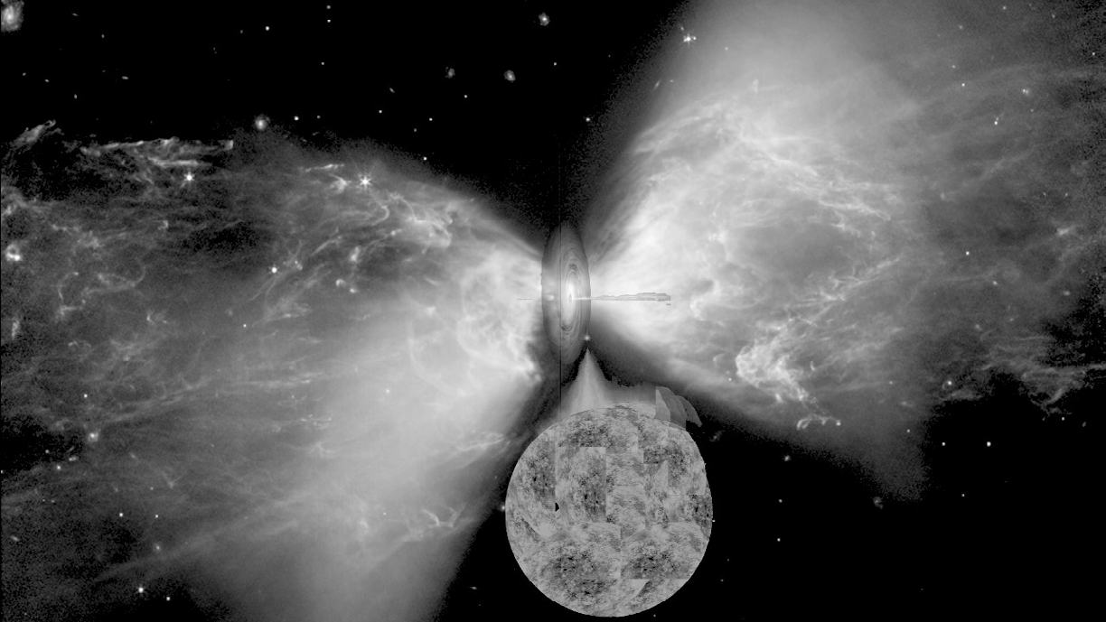 Figure 5: Illustration: Stardust emerging from a black hole in two opposite directions.
