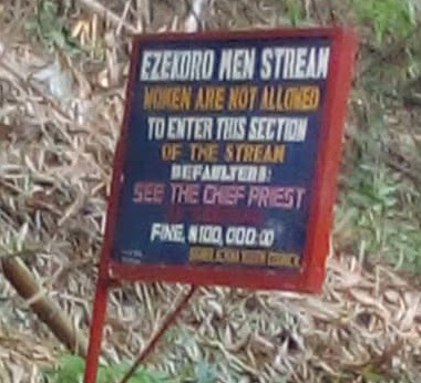 Figure 1: ** Showing a notice retracting women from accessing the male section where defaulters will pay a fine of 100,000 naira.