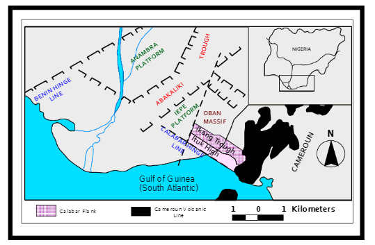 Figure 2: Map showing the structural elements of the Calabar Flank and adjacent areas [5].