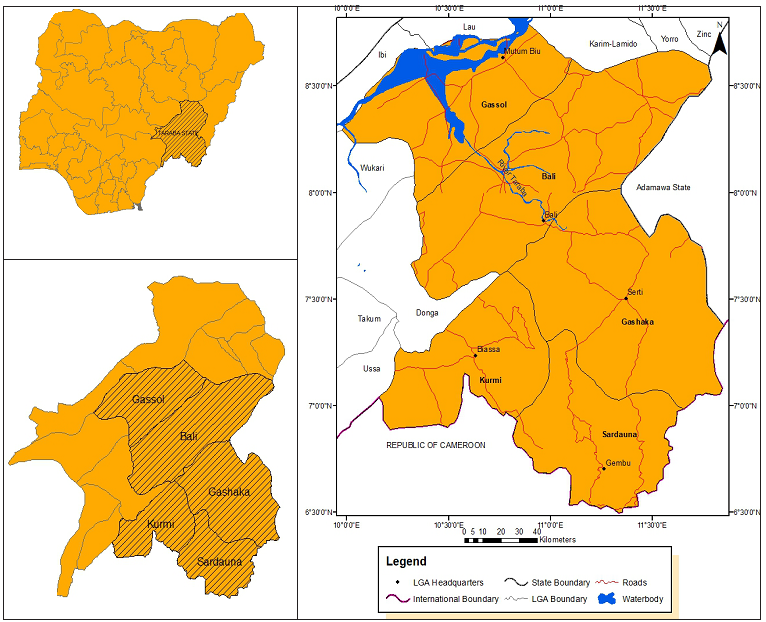 Figure 1: Map of Taraba Central Region.