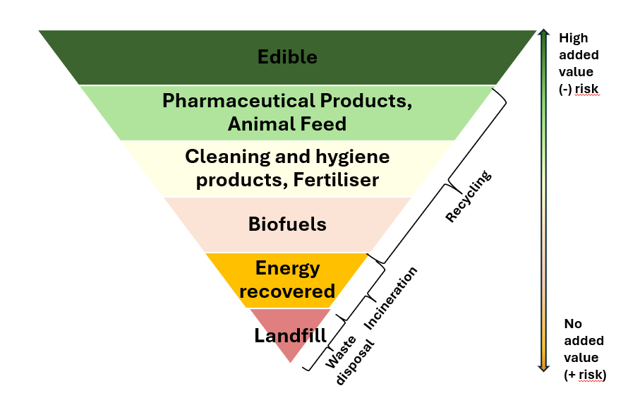 Figure 1: Hierarchy of the main methods of treatment, recycling and destination and adding value to animal by-products. Source: Adapted from the Brazilian Animal Recycling Association [12].