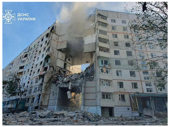 Figure 2: The collapse of the structures of a residential building in the city of Kharkiv due to the impact of a Russian ballistic missile, where the residents remained injured.