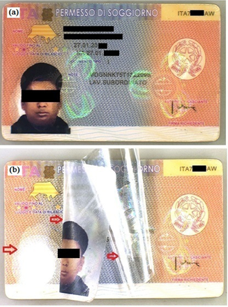 Figure 2: A: Questioned Stamp Impression with Irregular Edges Due to Tiny Dots Sprayed by Inkjet Nozzle; B: Specimen Stamp Impression with Smudged and Uneven Ink Distribution.
